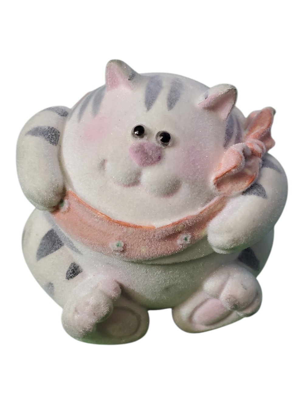 Cat Figurine Trinket Box in White and Pink